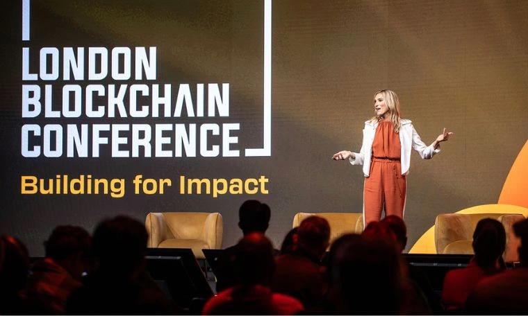 London Blockchain Conference 2025 – Day 1 Sights & Sounds Lily Douse on LBC 2025 stage day 1
