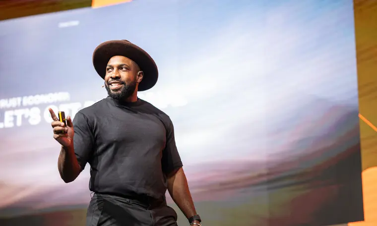 Trust, Transformation, and Blockchain Future Elfreid Samba on LBC Day 2 Conference stage