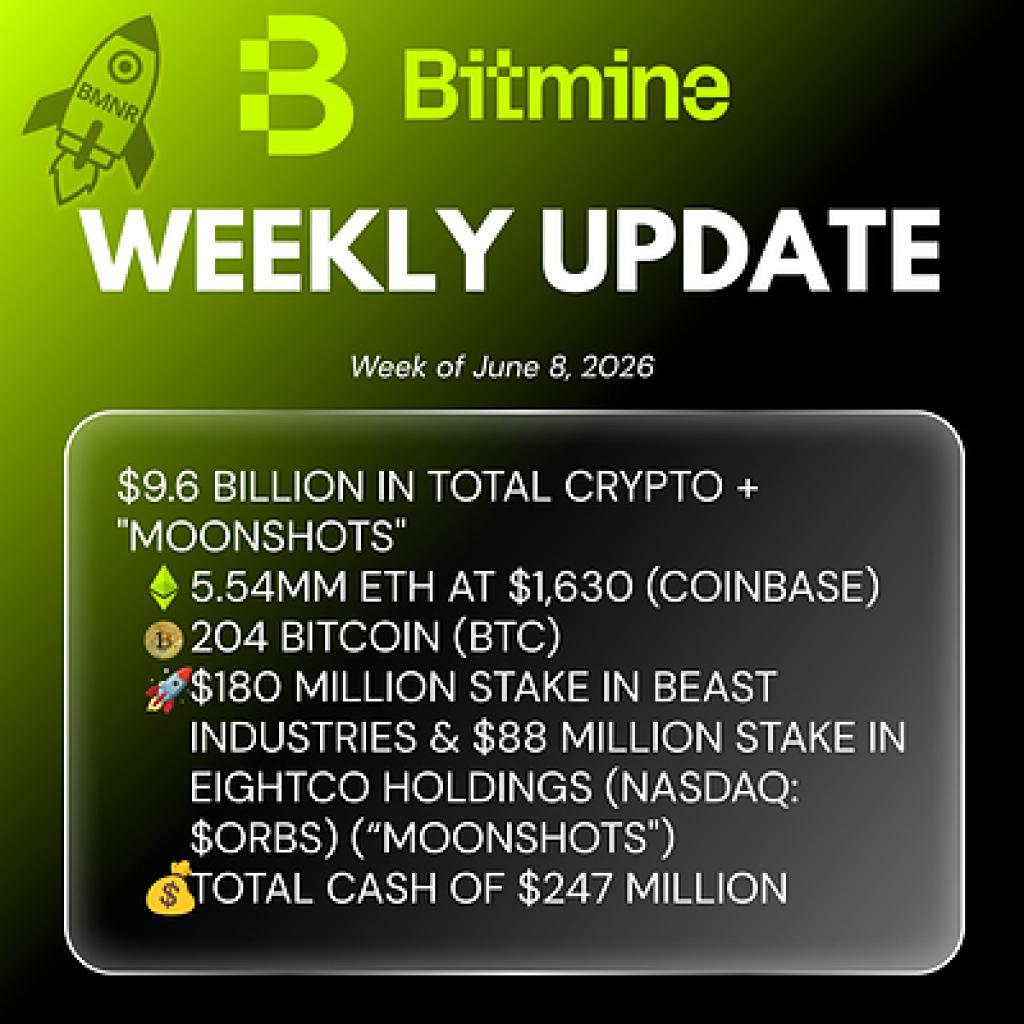 Bitmine Immersion Technologies (BMNR) Announces ETH Holdings Reach 5.54 Million Tokens, And Total Crypto And Total Cash Holdings Of $9.6 Billion Bitmine Immersion Technologies (BMNR) Announces ETH Holdings Reach 5.54 Million Tokens, And Total Crypto And Total Cash Holdings Of $9.6 Billion